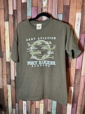 Men’s Oarsman Army Aviation Graphic Olive Short Sleeve T-Shirt Size Medium